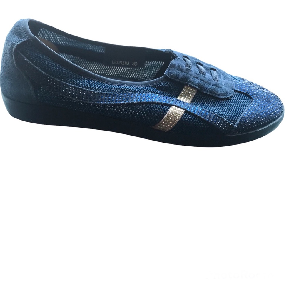 Kiss Kiss Italy Leonida Crystal Embellished Leather Mesh Sneakers Slip On Shoes‎